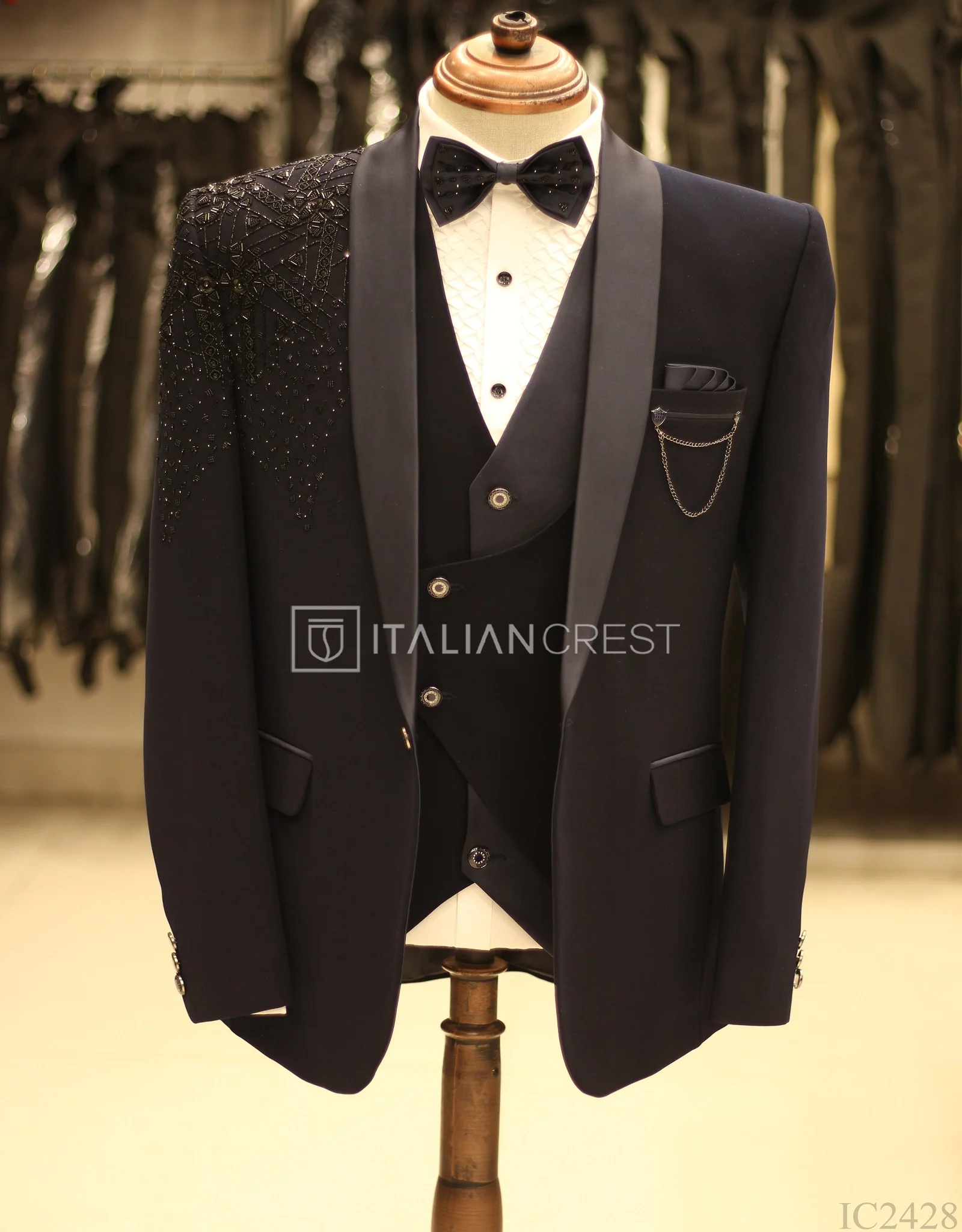 Blue Embroidery Work 5pc Wedding Suit - Image 3