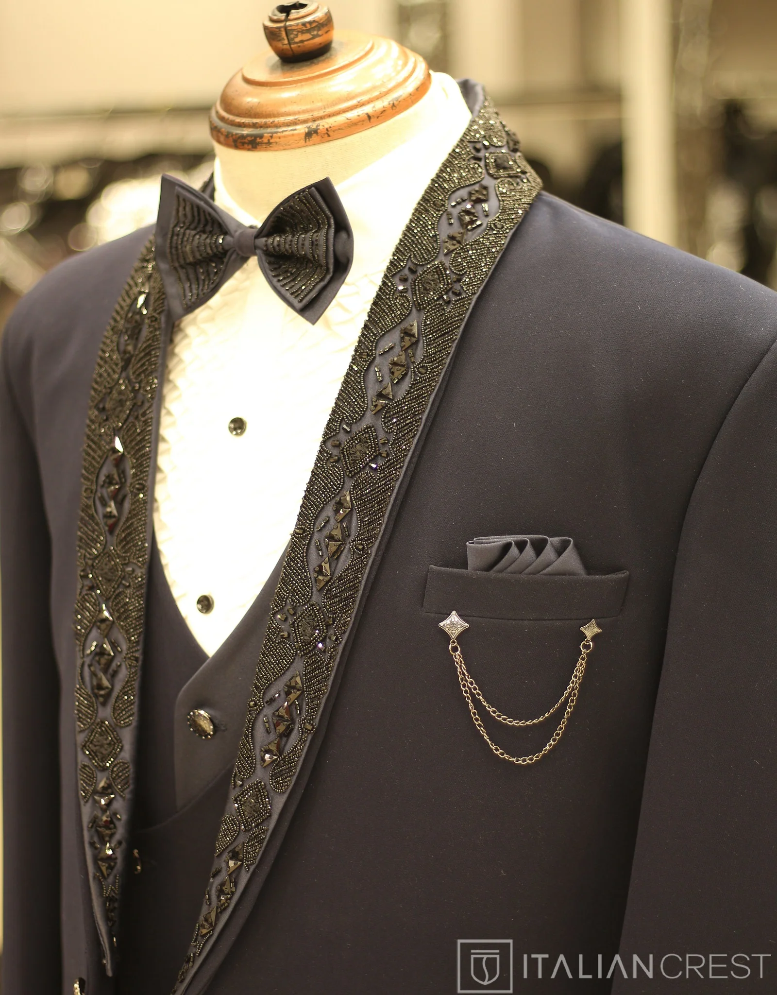 Navy Blue Embroidery Work 5pc Wedding Suit