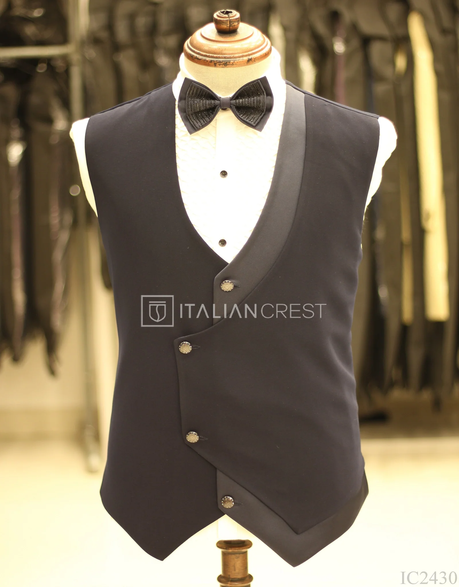 Navy Blue Embroidery Work 5pc Wedding Suit - Image 2