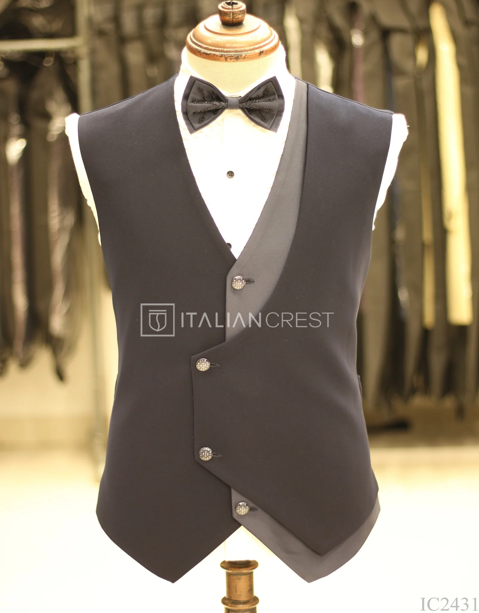 Navy Blue Embroidery Work 5pc Wedding Suit - Image 2