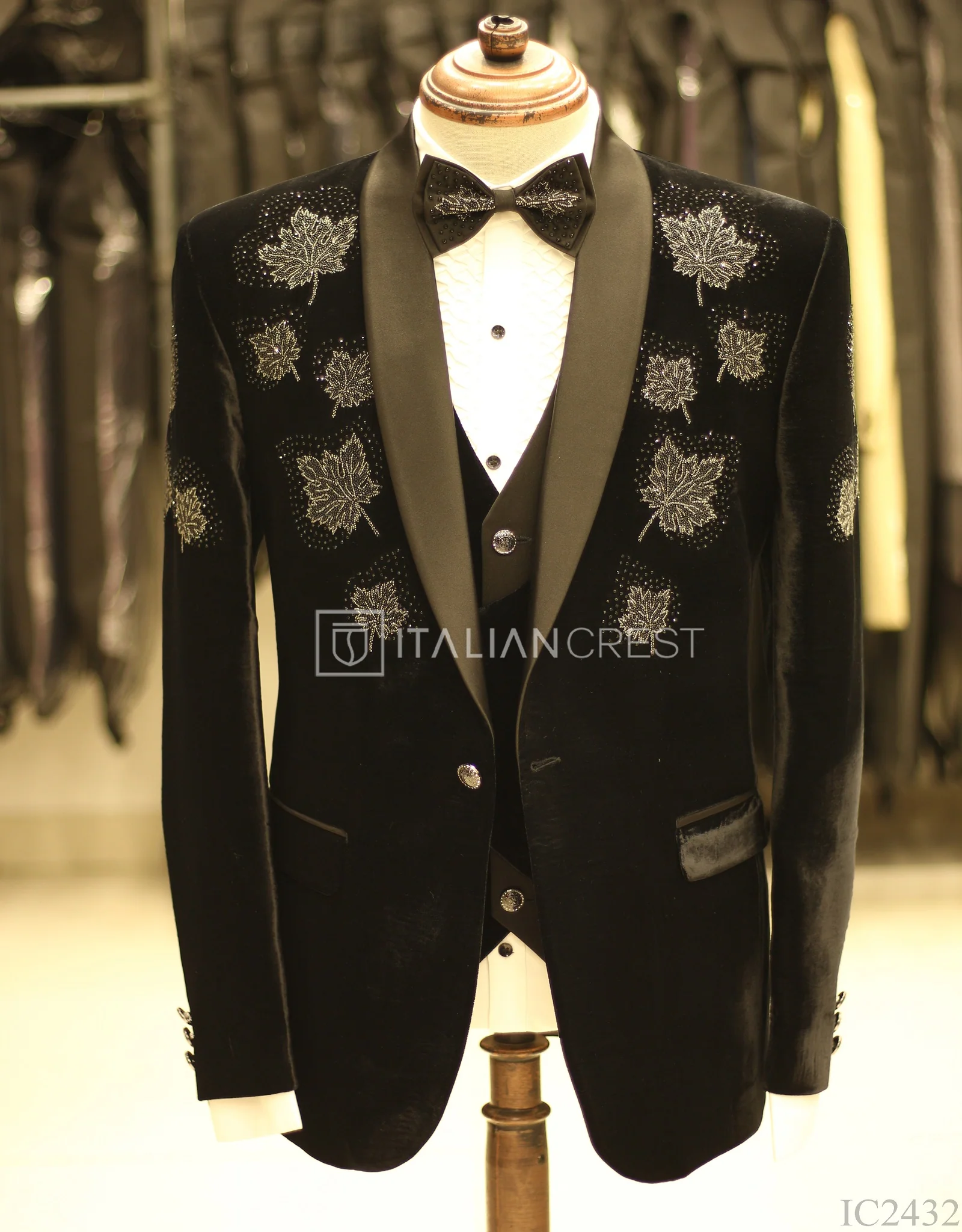 Black Embroidery Work 5pc Wedding Suit - Image 3