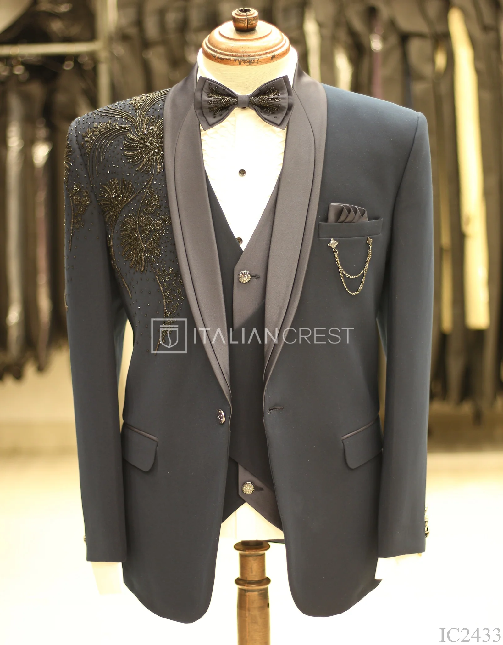 Blue Embroidery Work 5pc Wedding Suit - Image 3