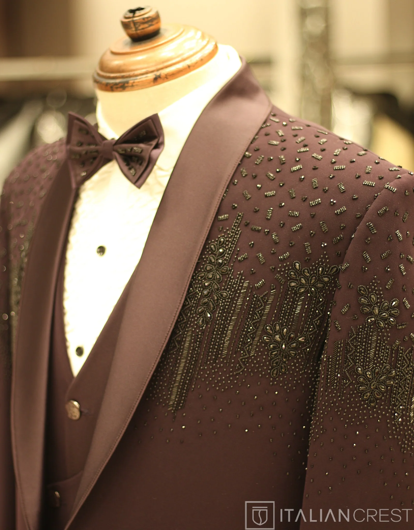 Wine Embroidery Work 5pc Wedding Suit - Image 2