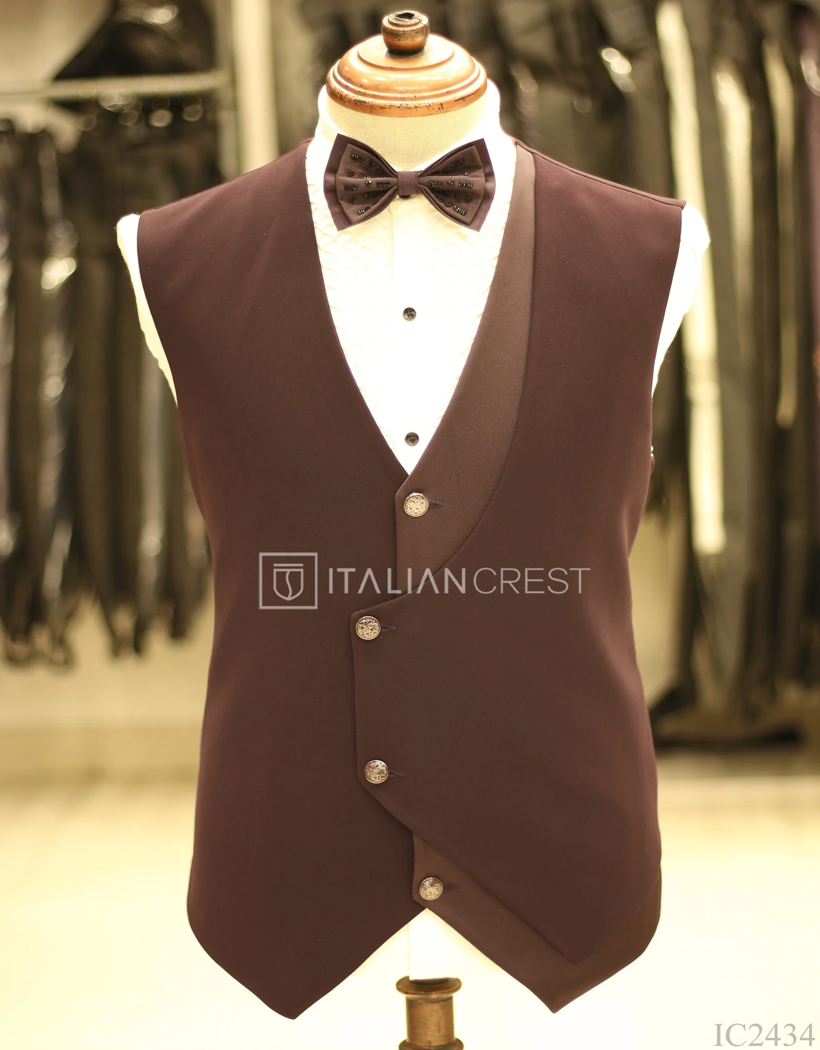 Wine Embroidery Work 5pc Wedding Suit - Image 4