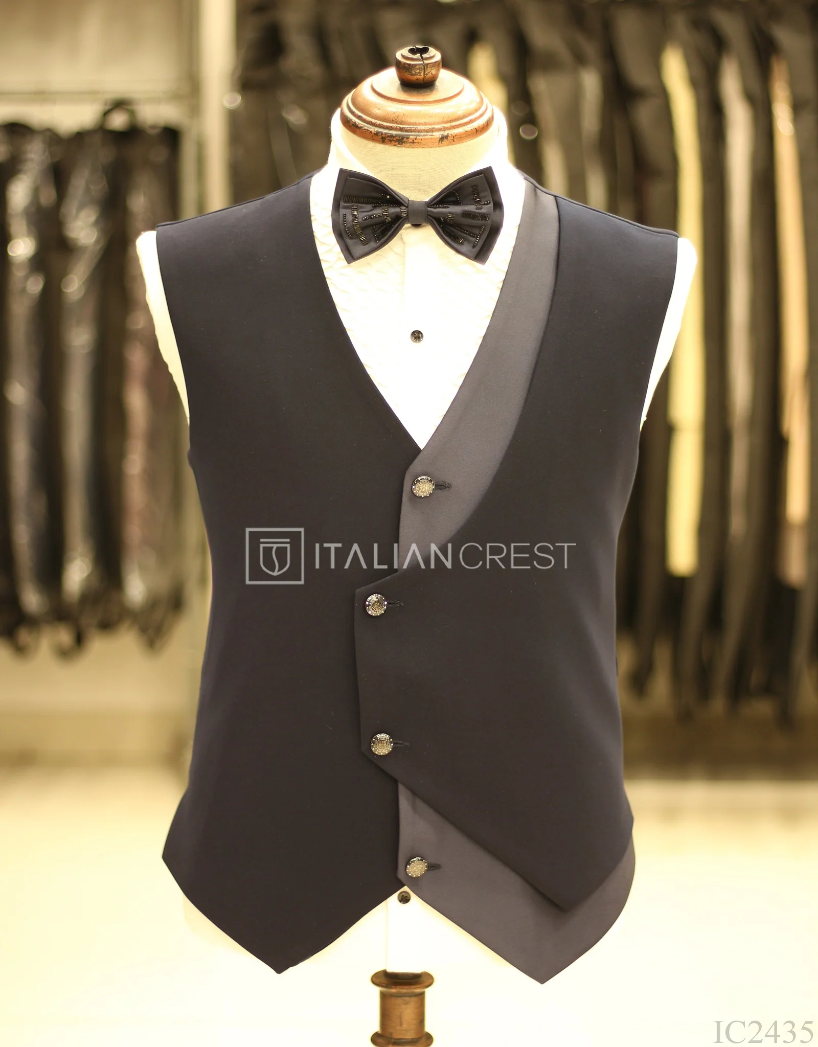 Navy Blue Embroidery Work 5pc Wedding Suit - Image 2