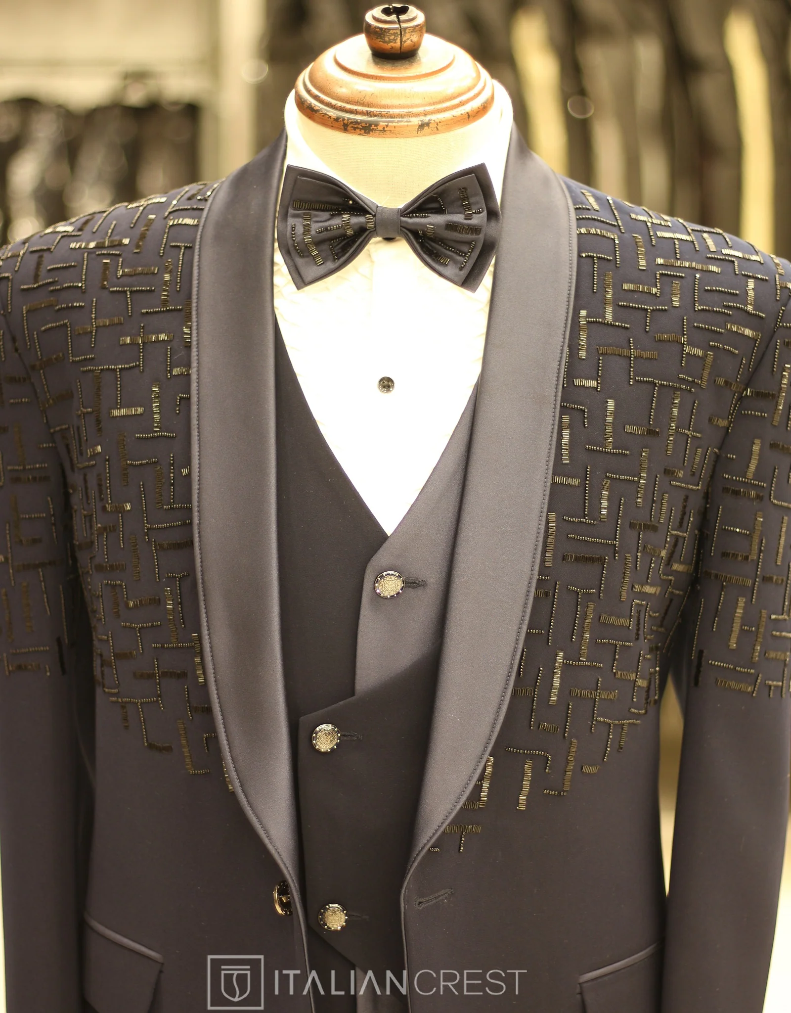Navy Blue Embroidery Work 5pc Wedding Suit - Image 4