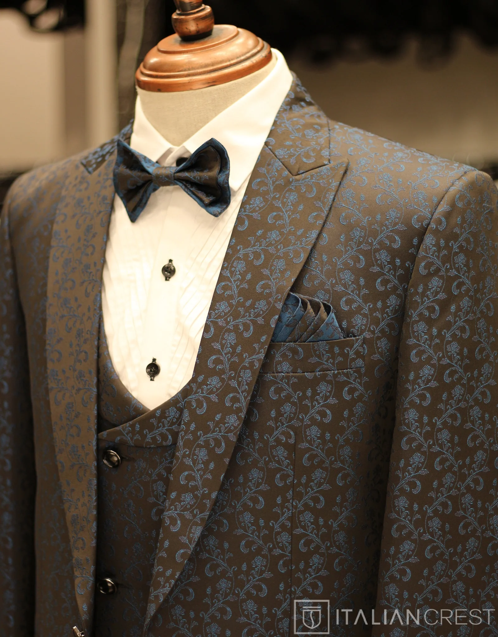 Dark Blue Jacquard 5pc Wedding Suit