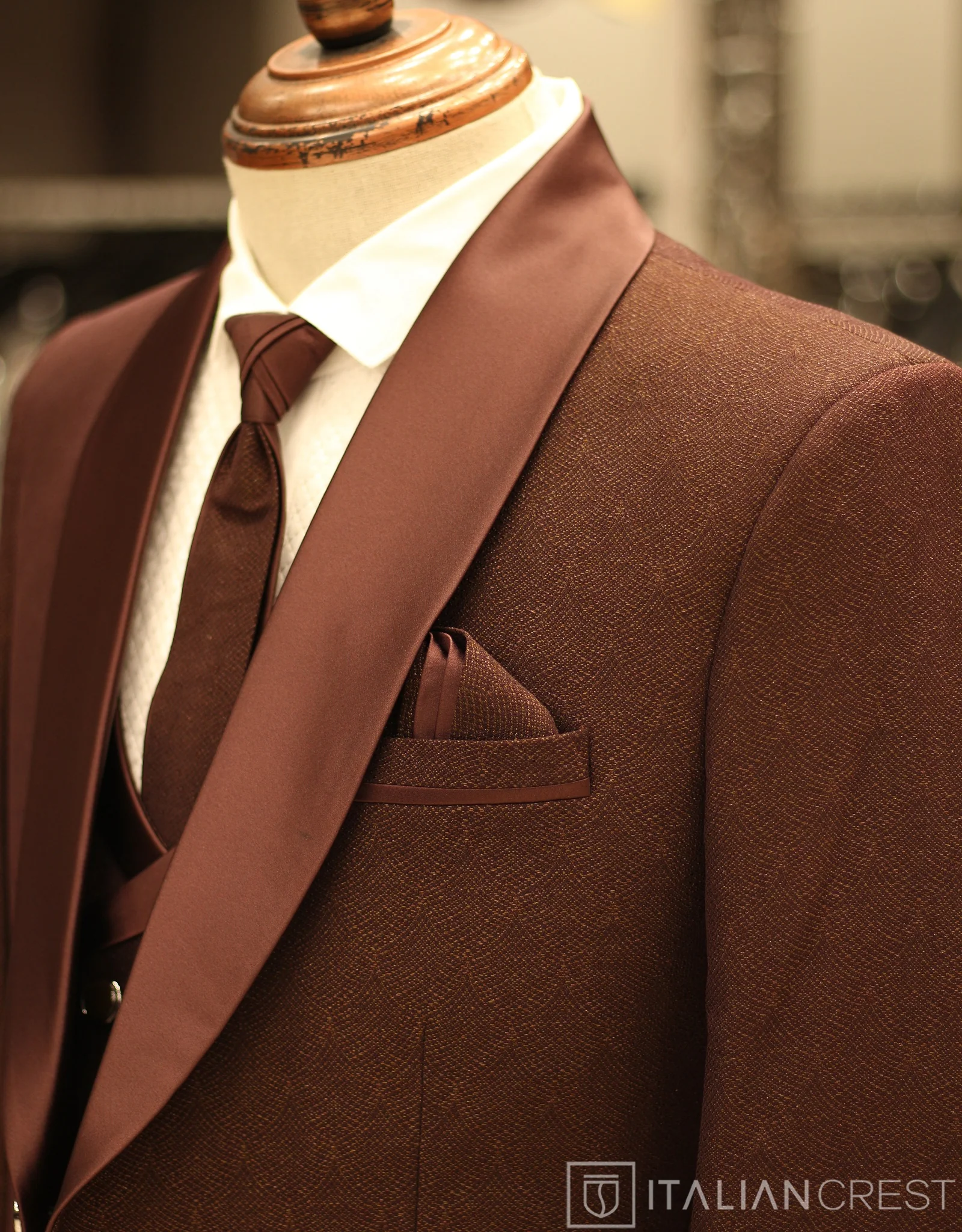 Maroon Jacquard 5pc Wedding Suit