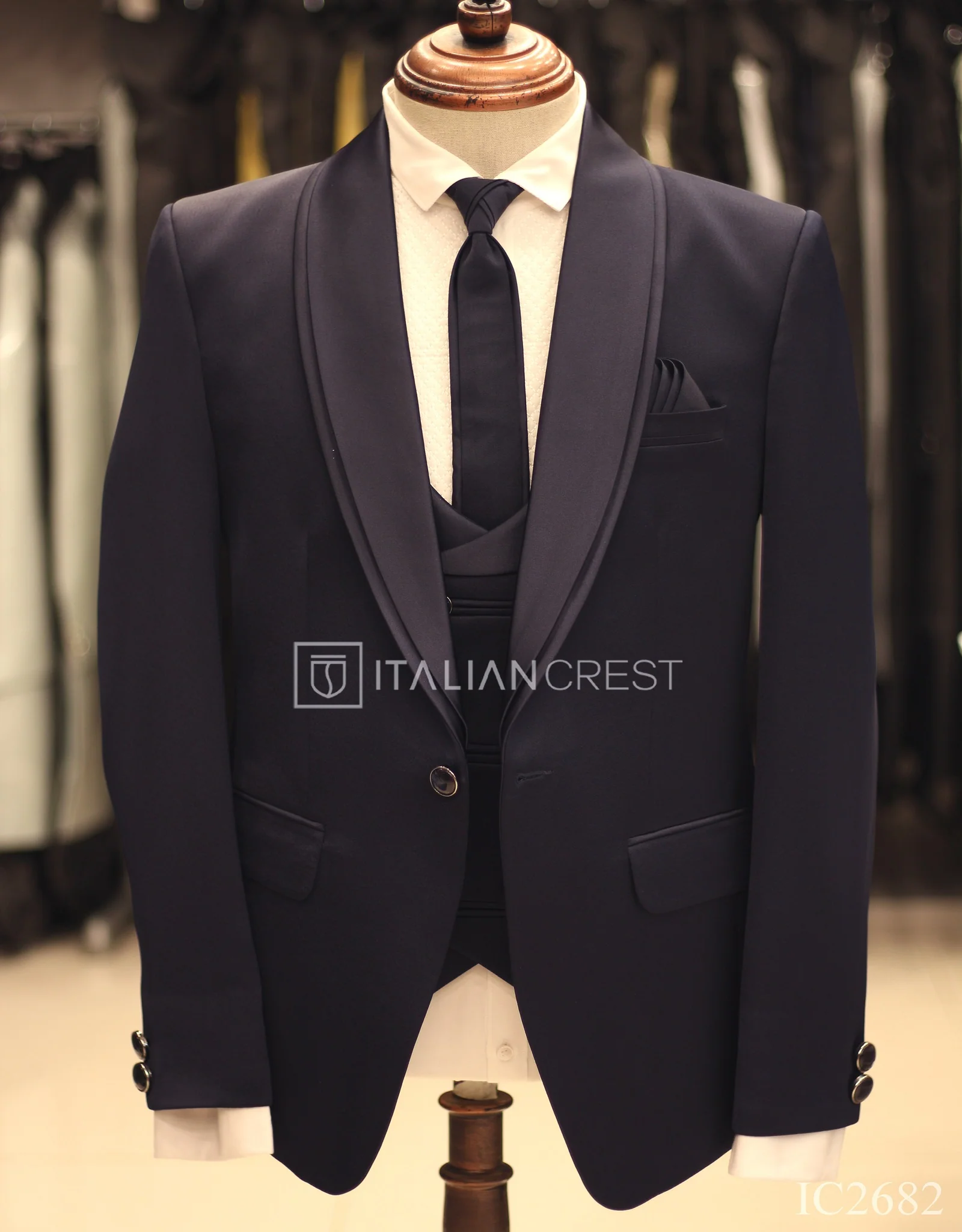 Navy Blue 5pc Wedding Suit - Image 3