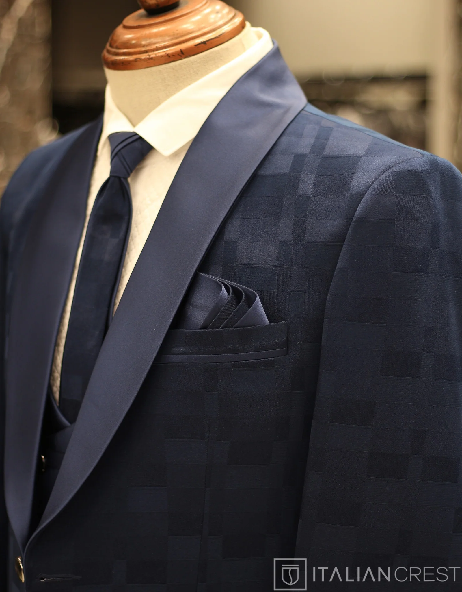 Blue Jacquard 5pc Wedding Suit