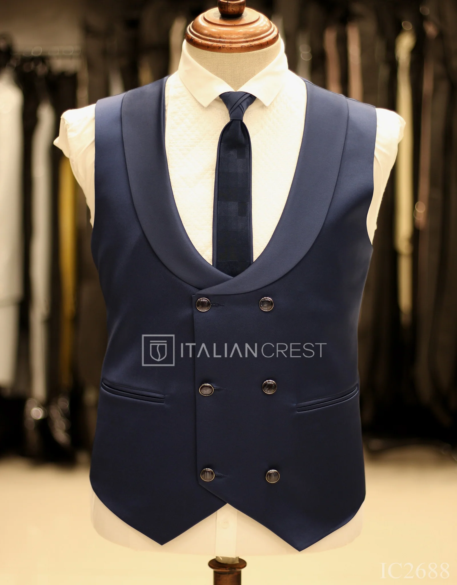 Blue Jacquard 5pc Wedding Suit - Image 2