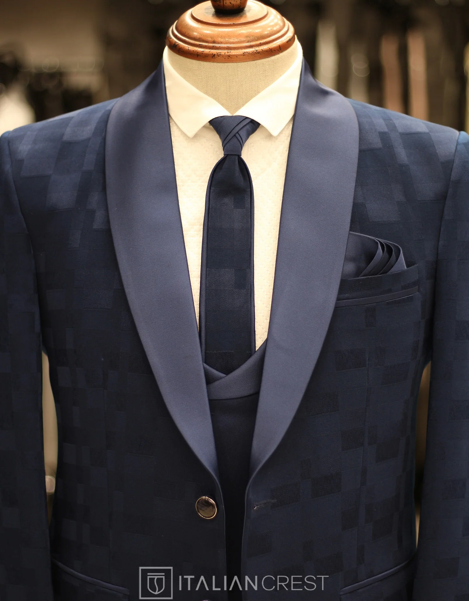 Blue Jacquard 5pc Wedding Suit - Image 4
