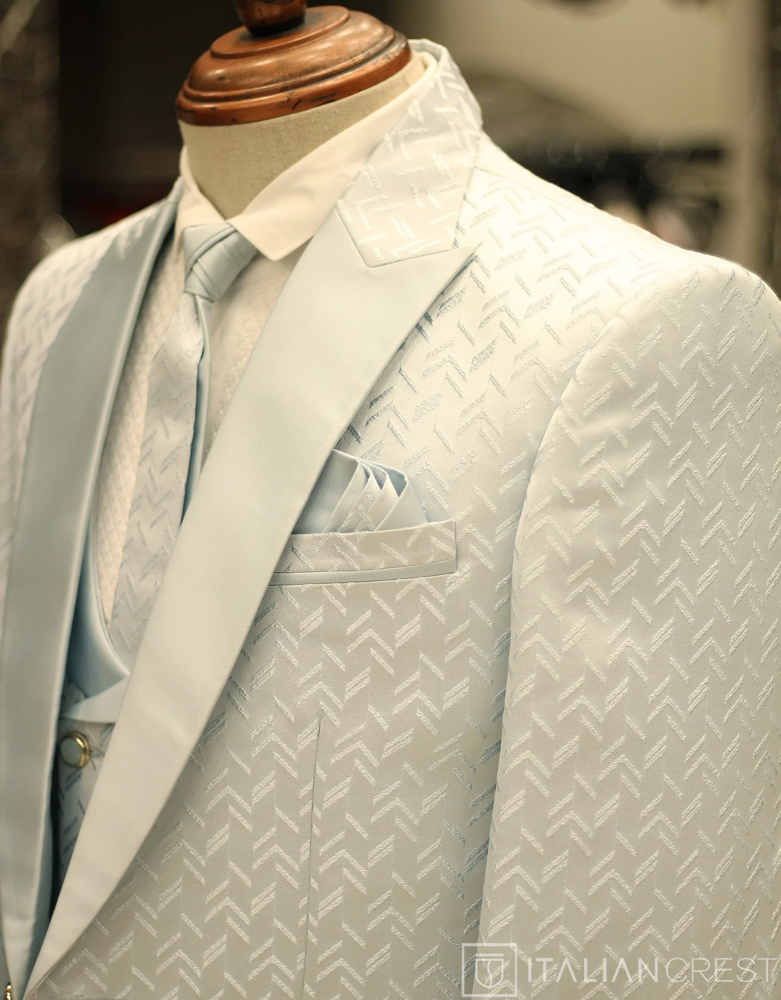 Light Blue Jacquard 5pc Wedding Suit