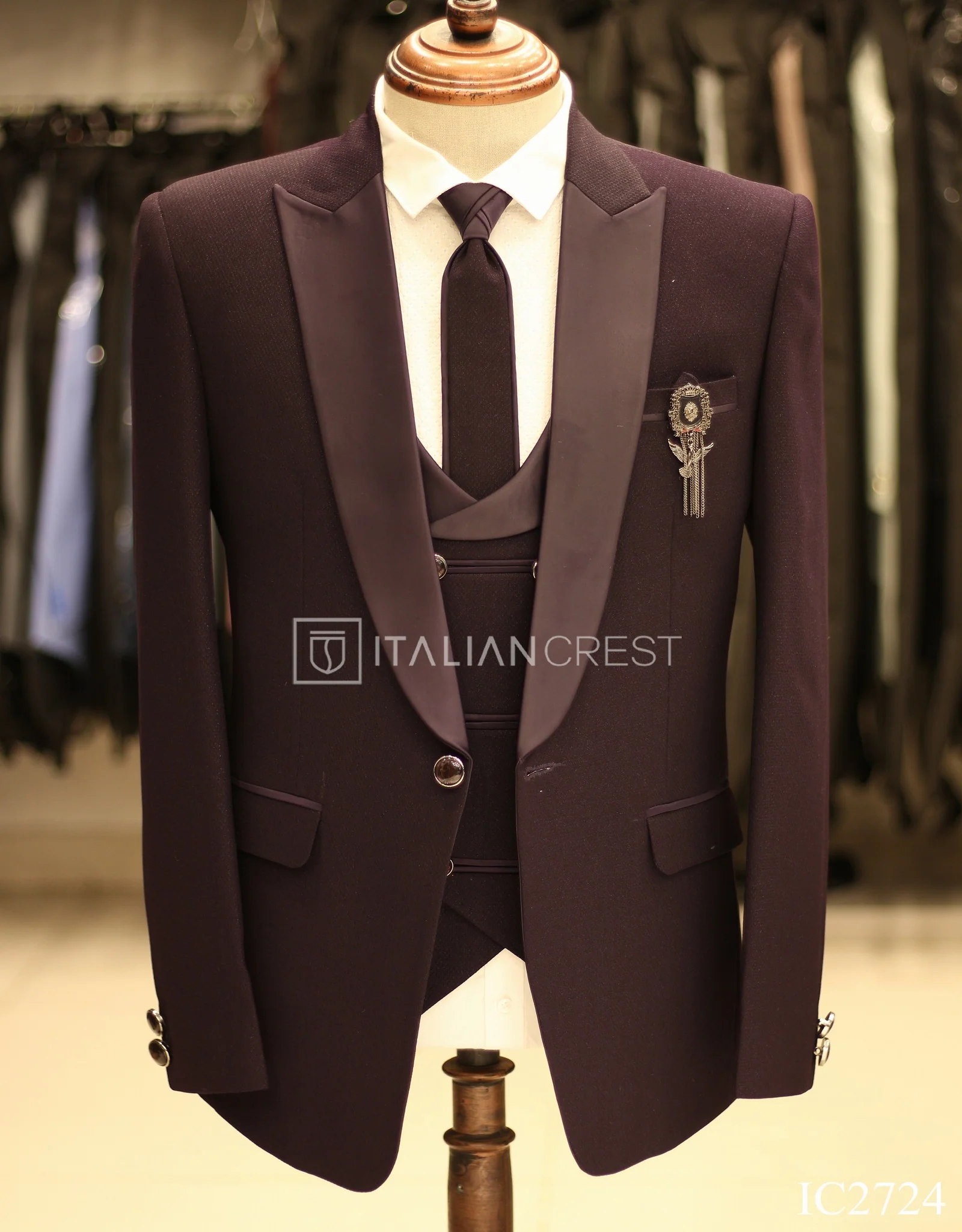 Dark Purple 5pc Wedding Suit - Image 3