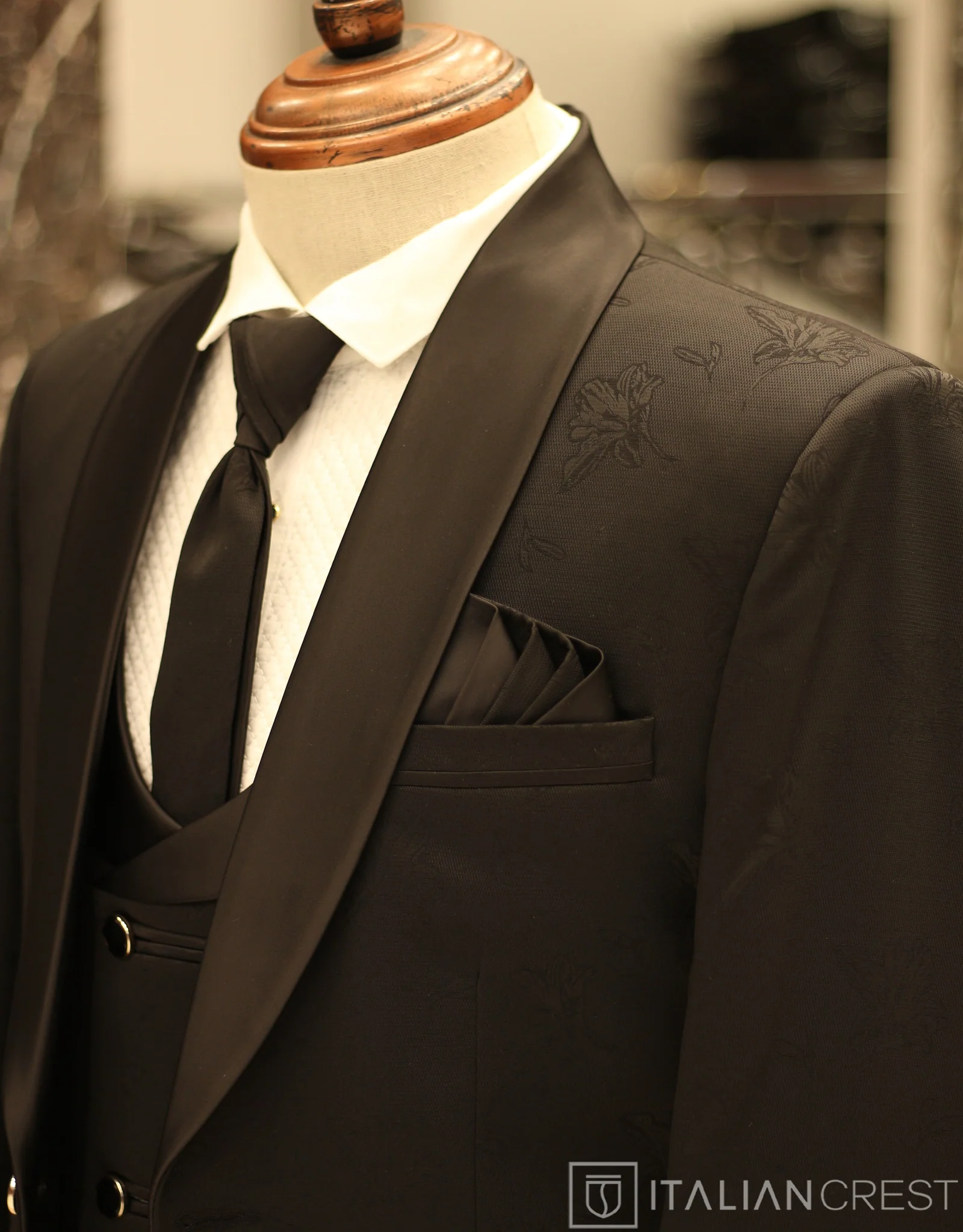 Black Jacquard 5pc Wedding Suit