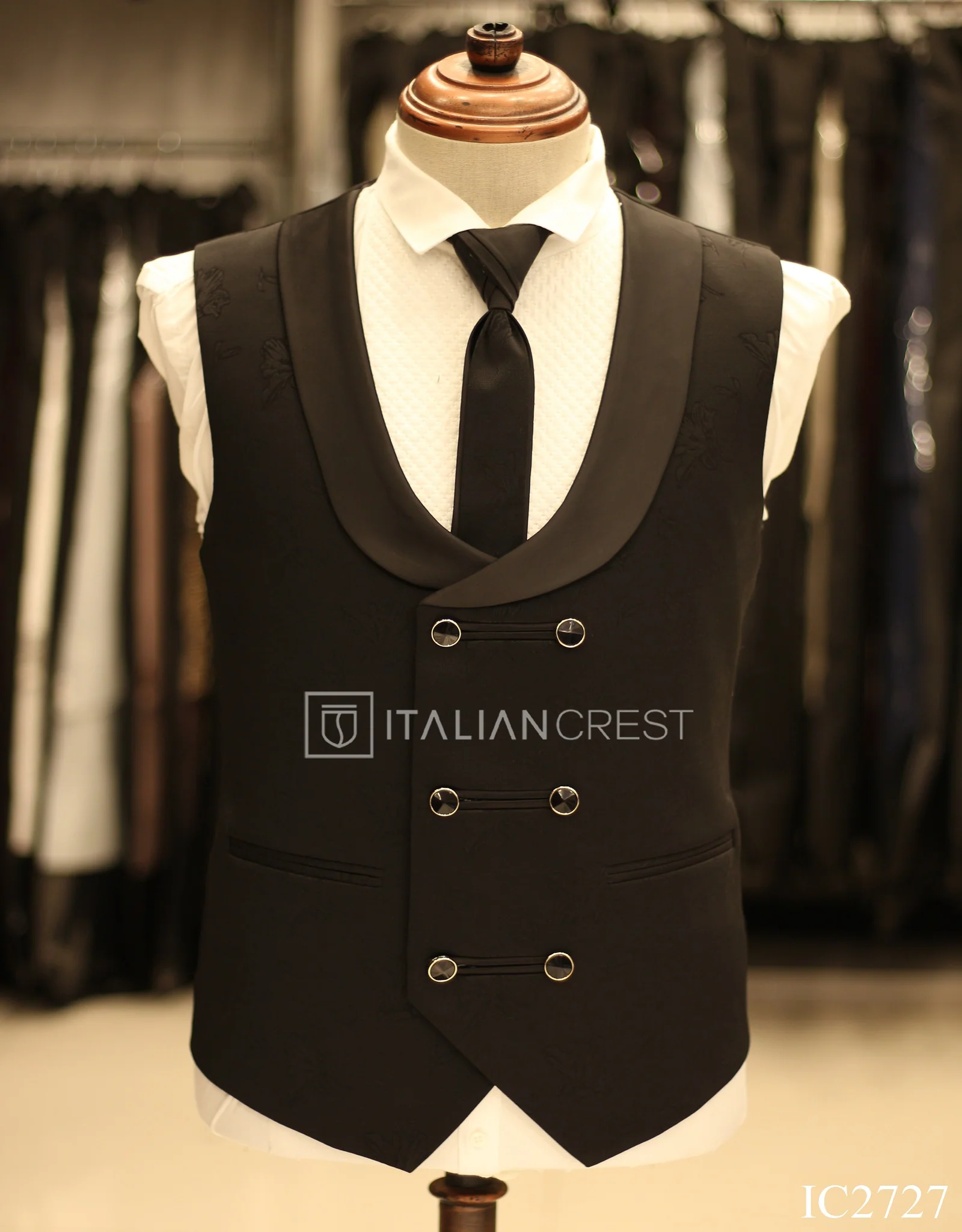 Black Jacquard 5pc Wedding Suit - Image 2