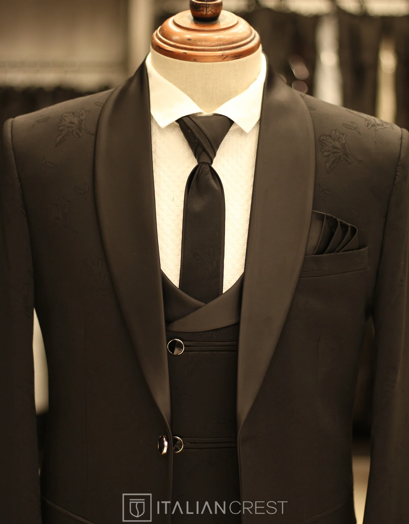 Black Jacquard 5pc Wedding Suit - Image 4