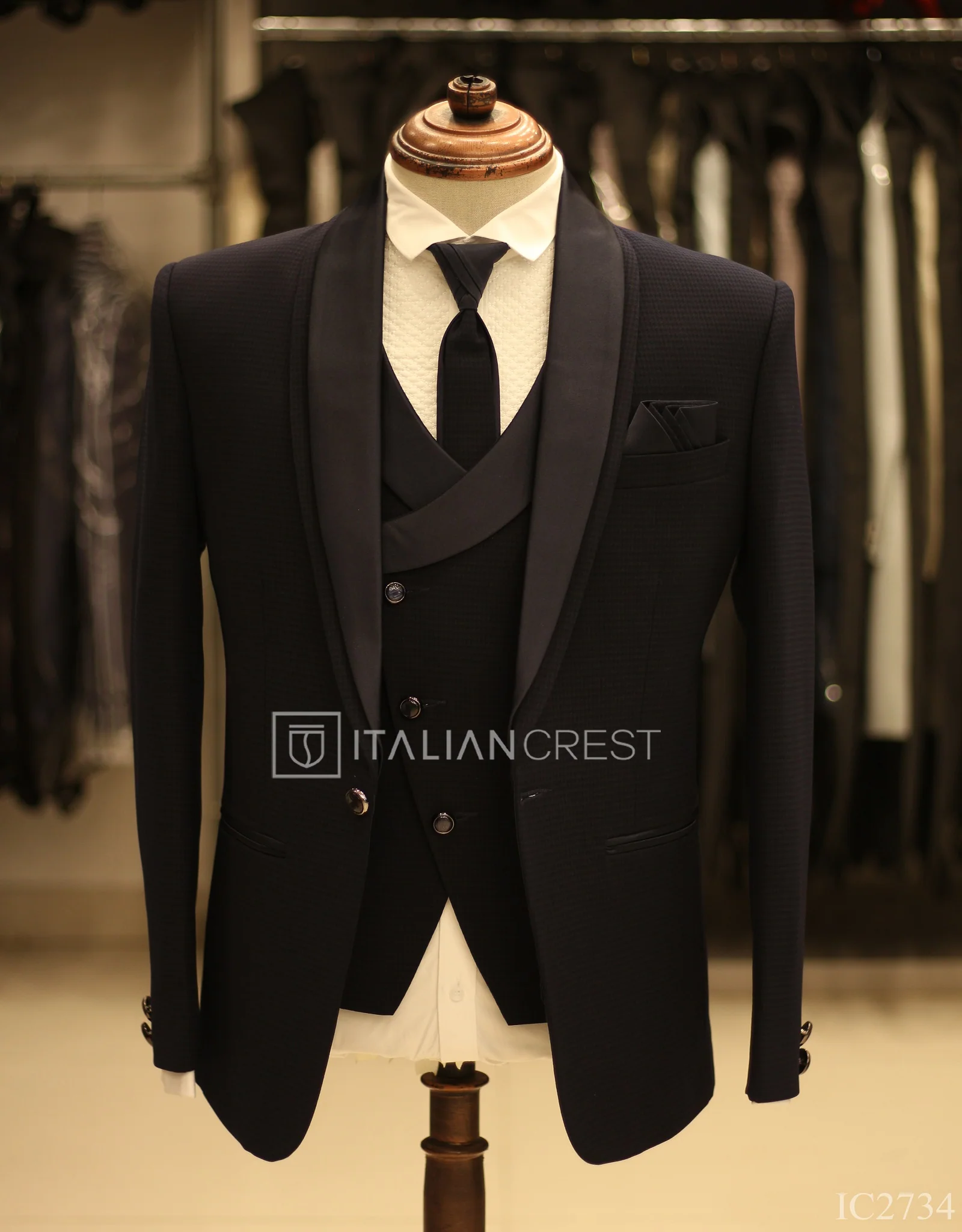 Navy Blue 5pc Wedding Suit - Image 3