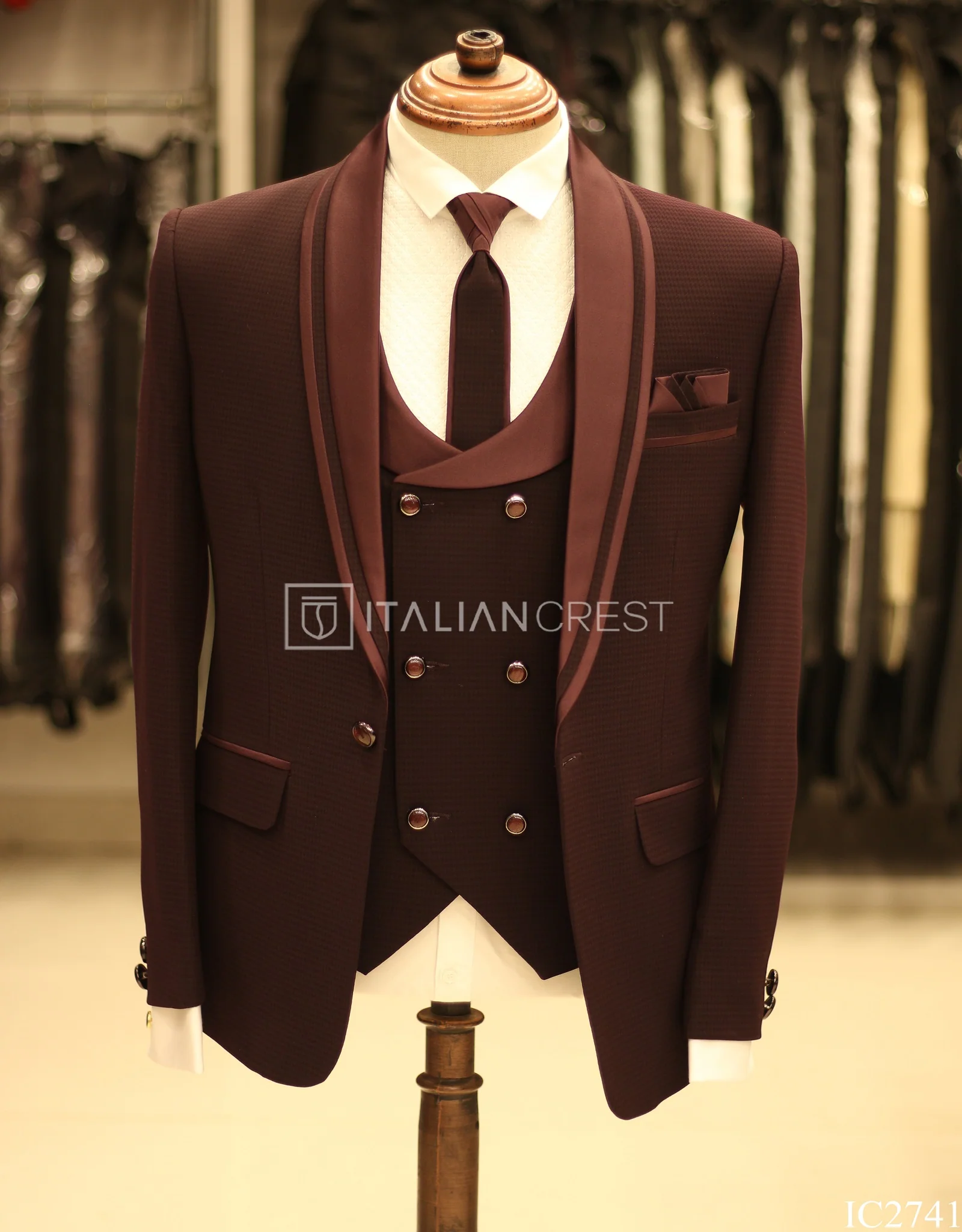 Wine 5pc Wedding Suit - Image 3