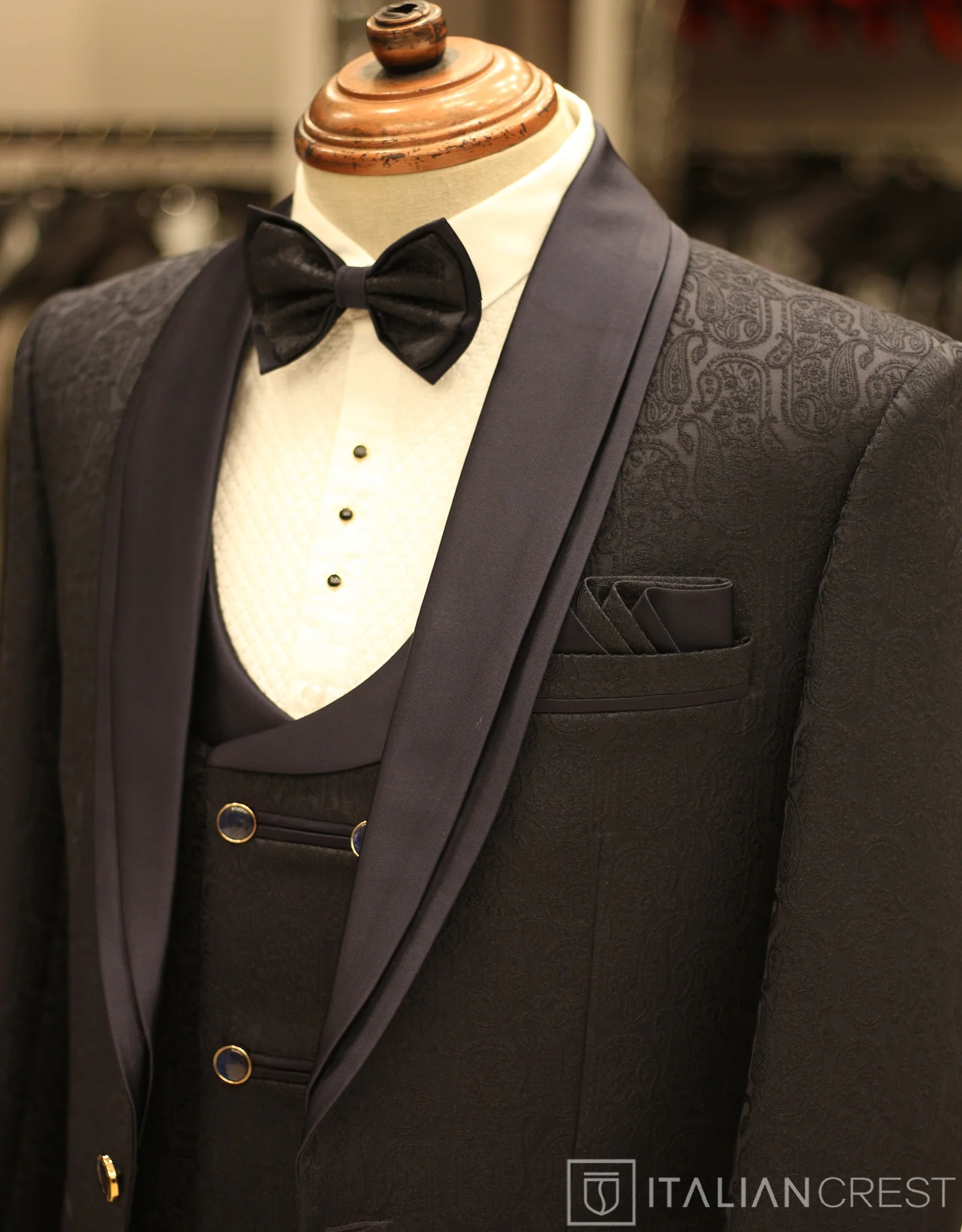 Navy Blue Jacquard 5pc Wedding Suit