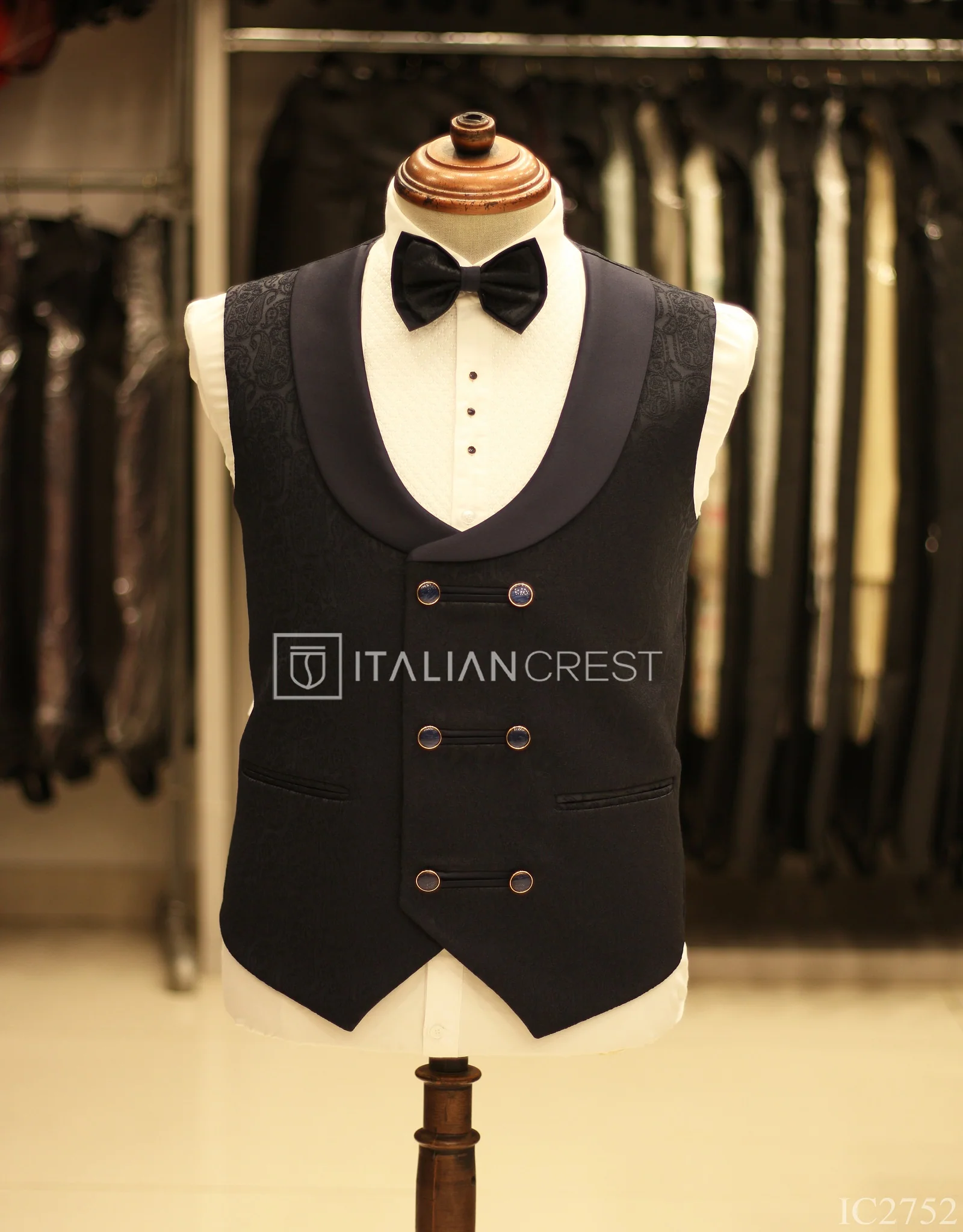 Navy Blue Jacquard 5pc Wedding Suit - Image 2