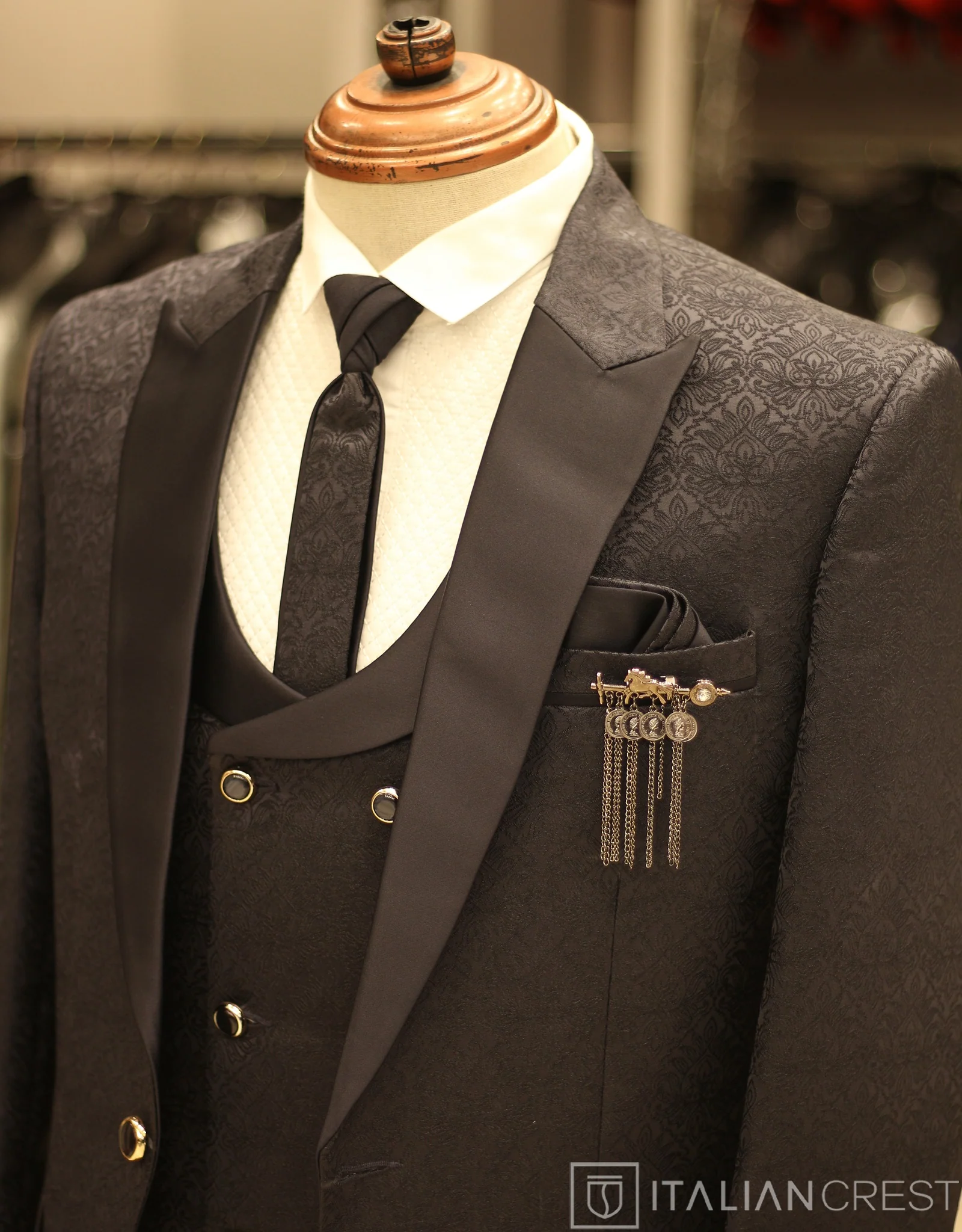 Navy Blue Jacquard 5pc Wedding Suit