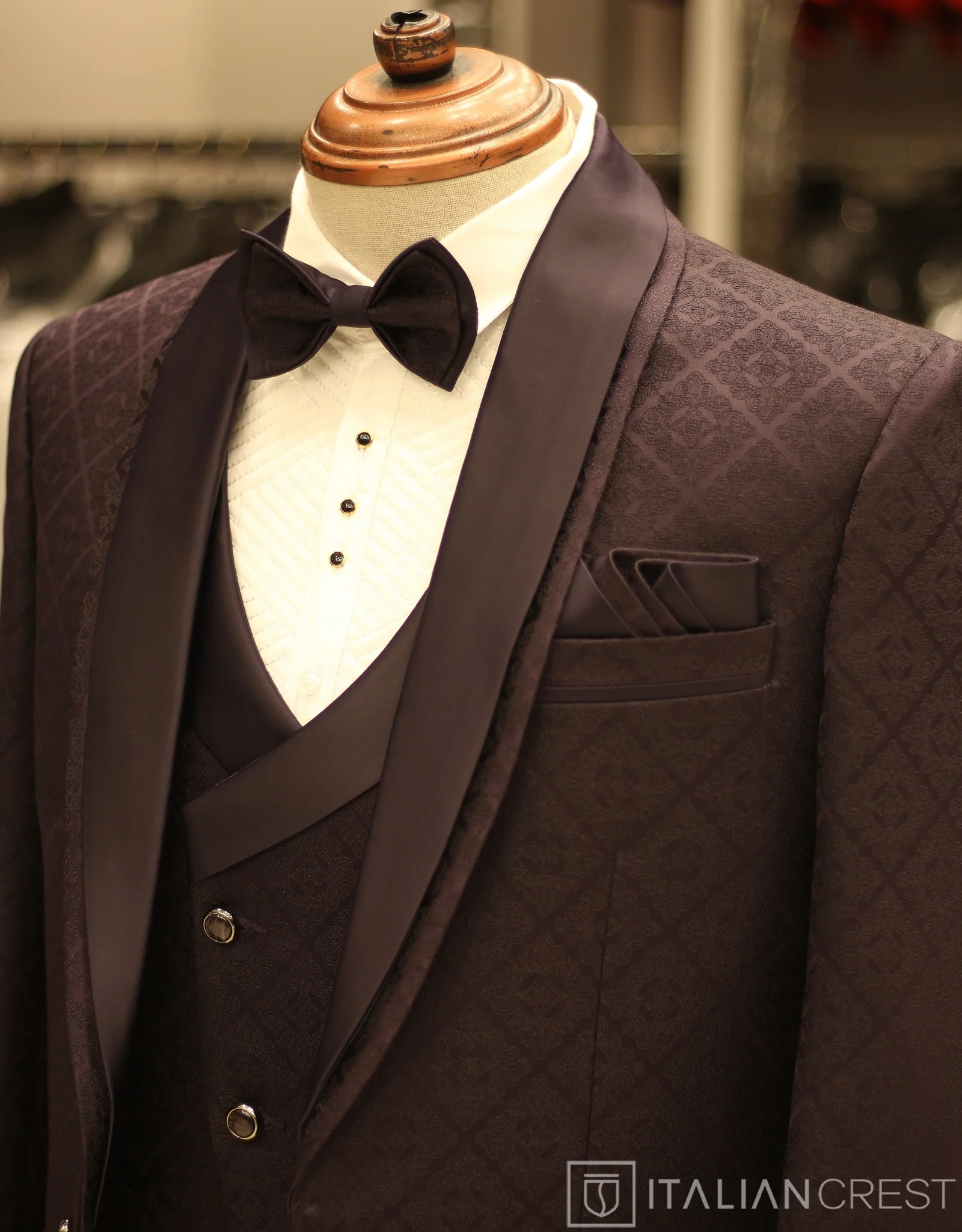 Dark Purple Jacquard 5pc Wedding Suit