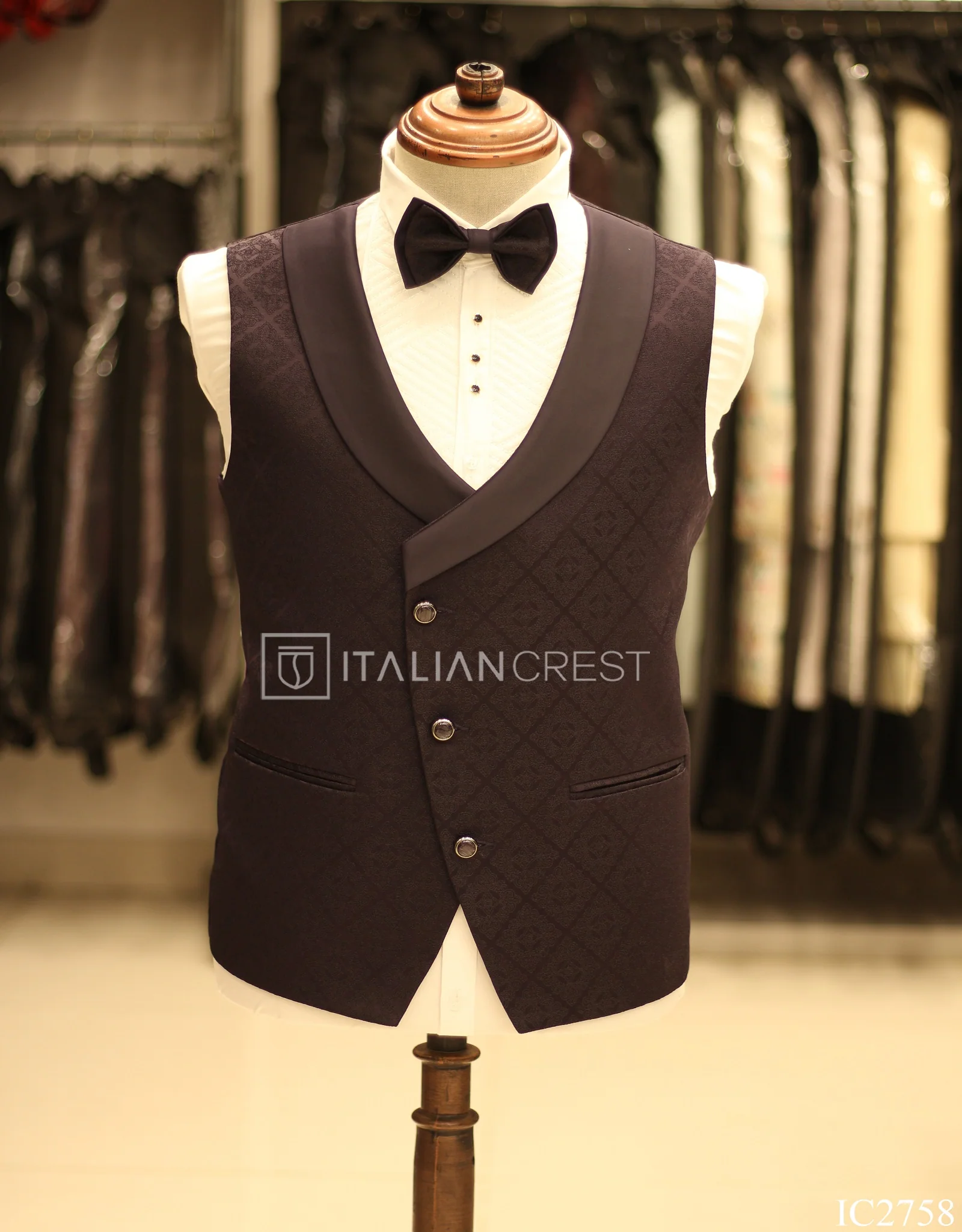 Dark Purple Jacquard 5pc Wedding Suit - Image 2