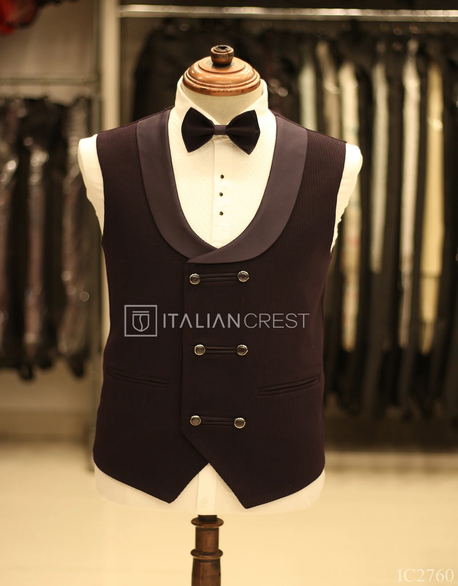 Dark Purple Jacquard 5pc Wedding Suit - Image 2