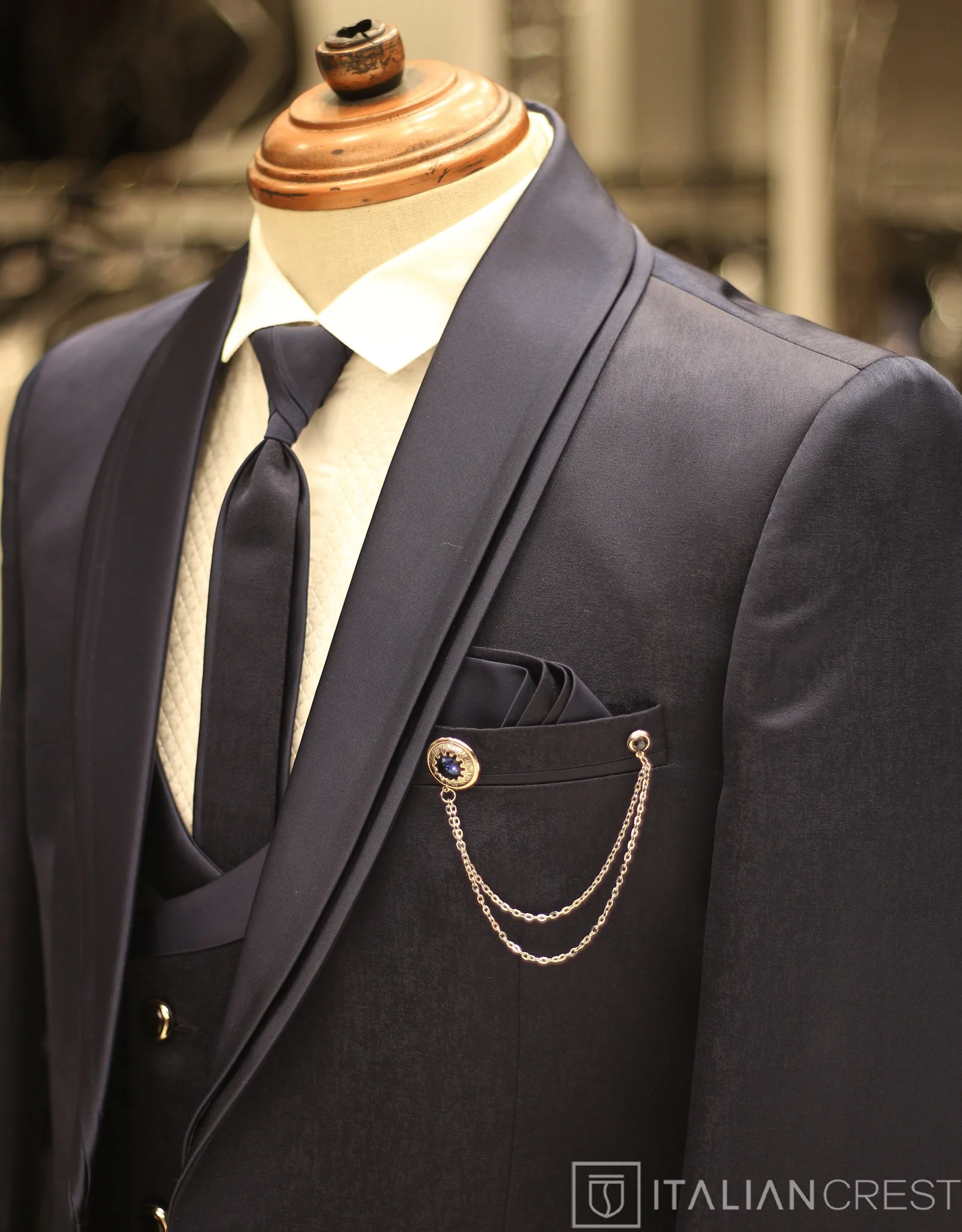 Blue Jacquard 5pc Wedding Suit - Image 2