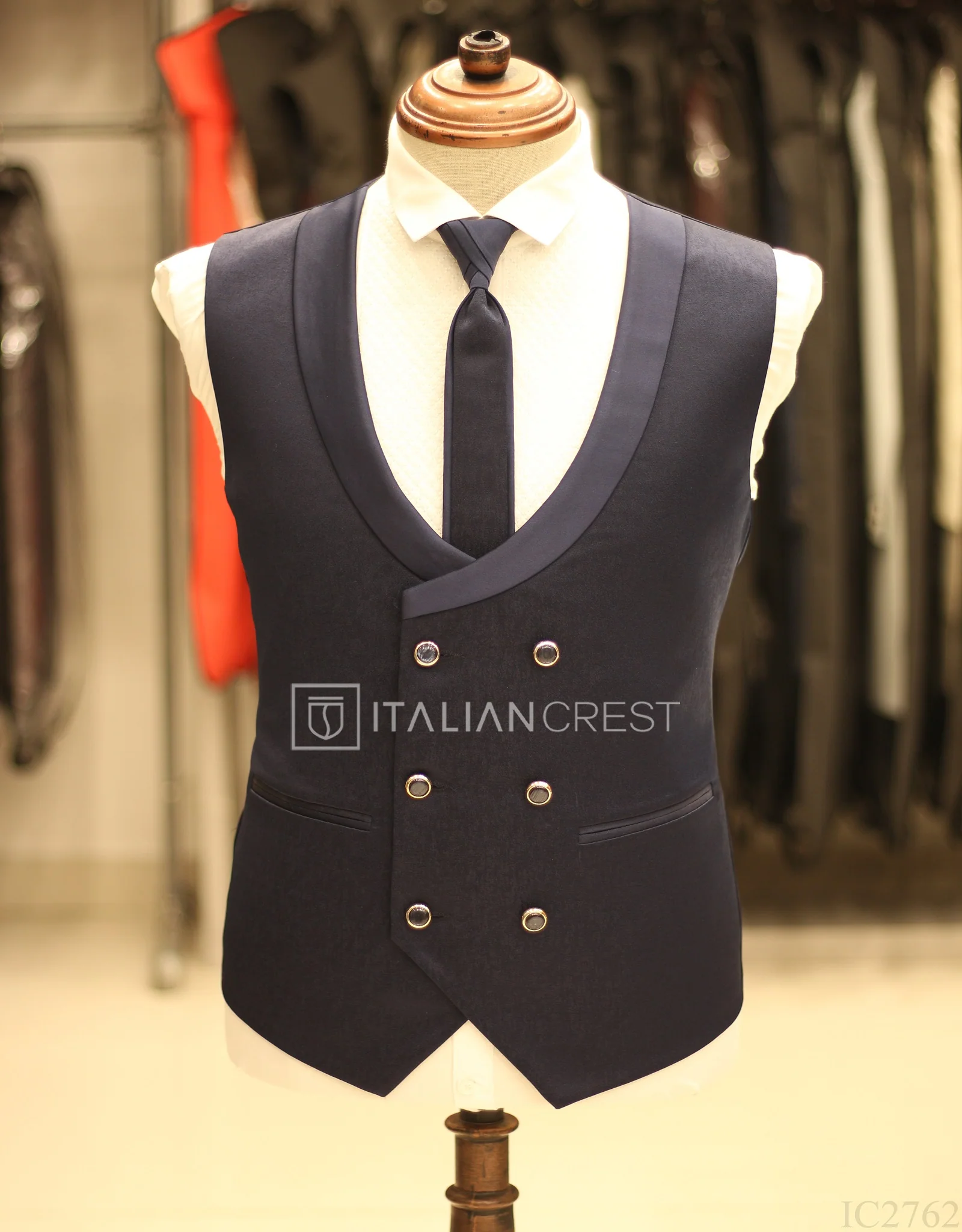 Blue Jacquard 5pc Wedding Suit - Image 3