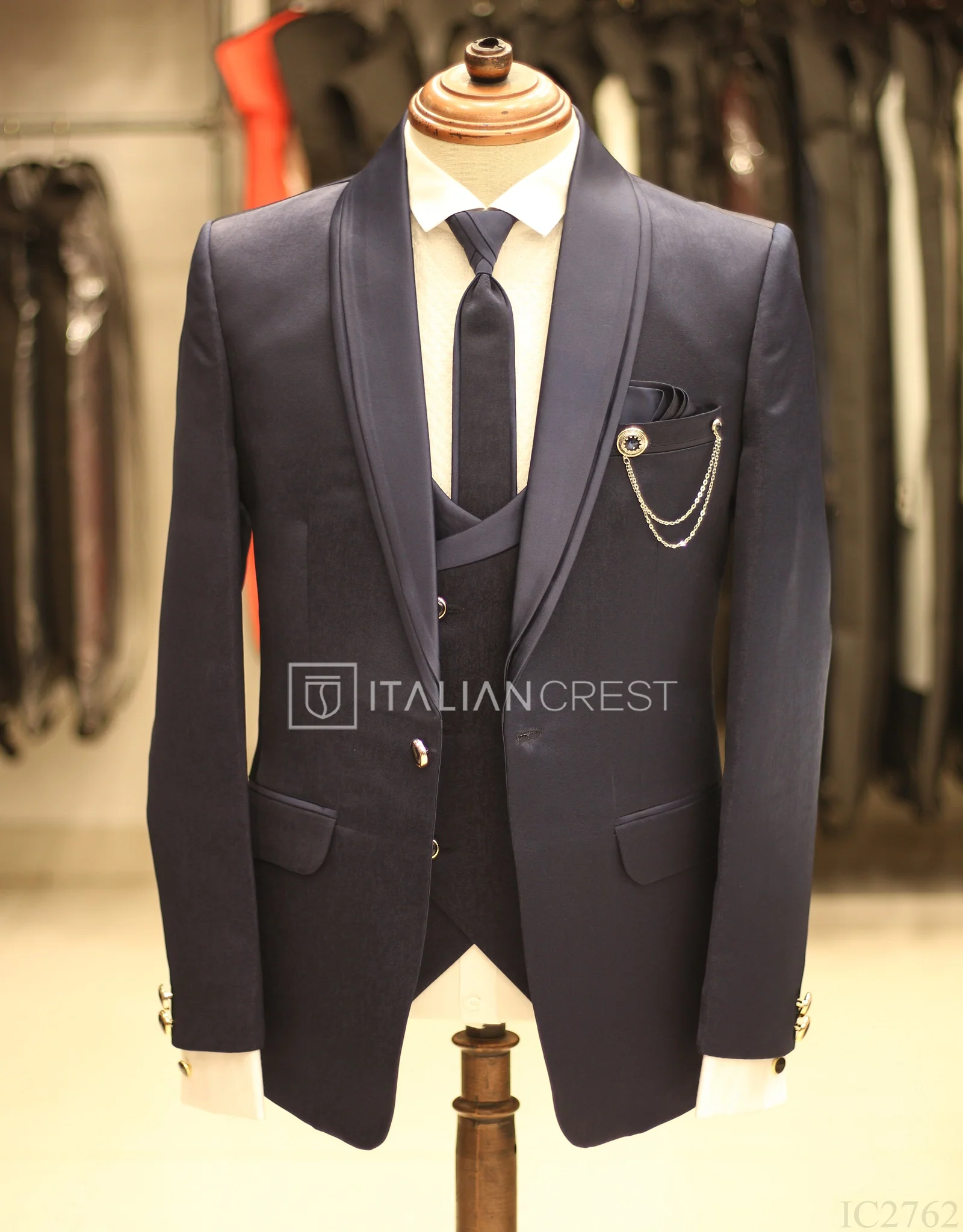 Blue Jacquard 5pc Wedding Suit - Image 5