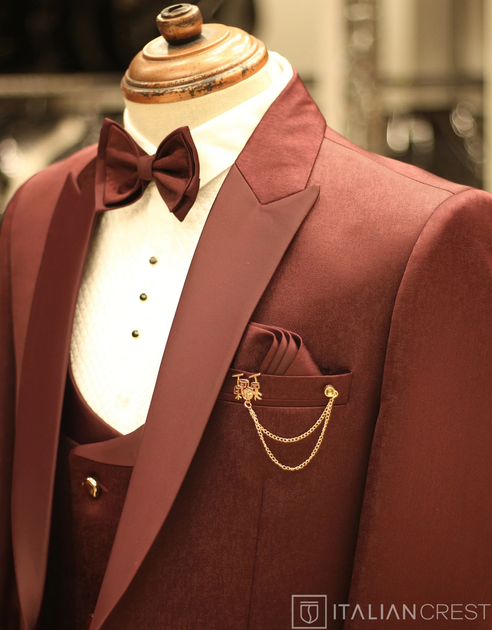 Maroon Jacquard 5pc Wedding Suit