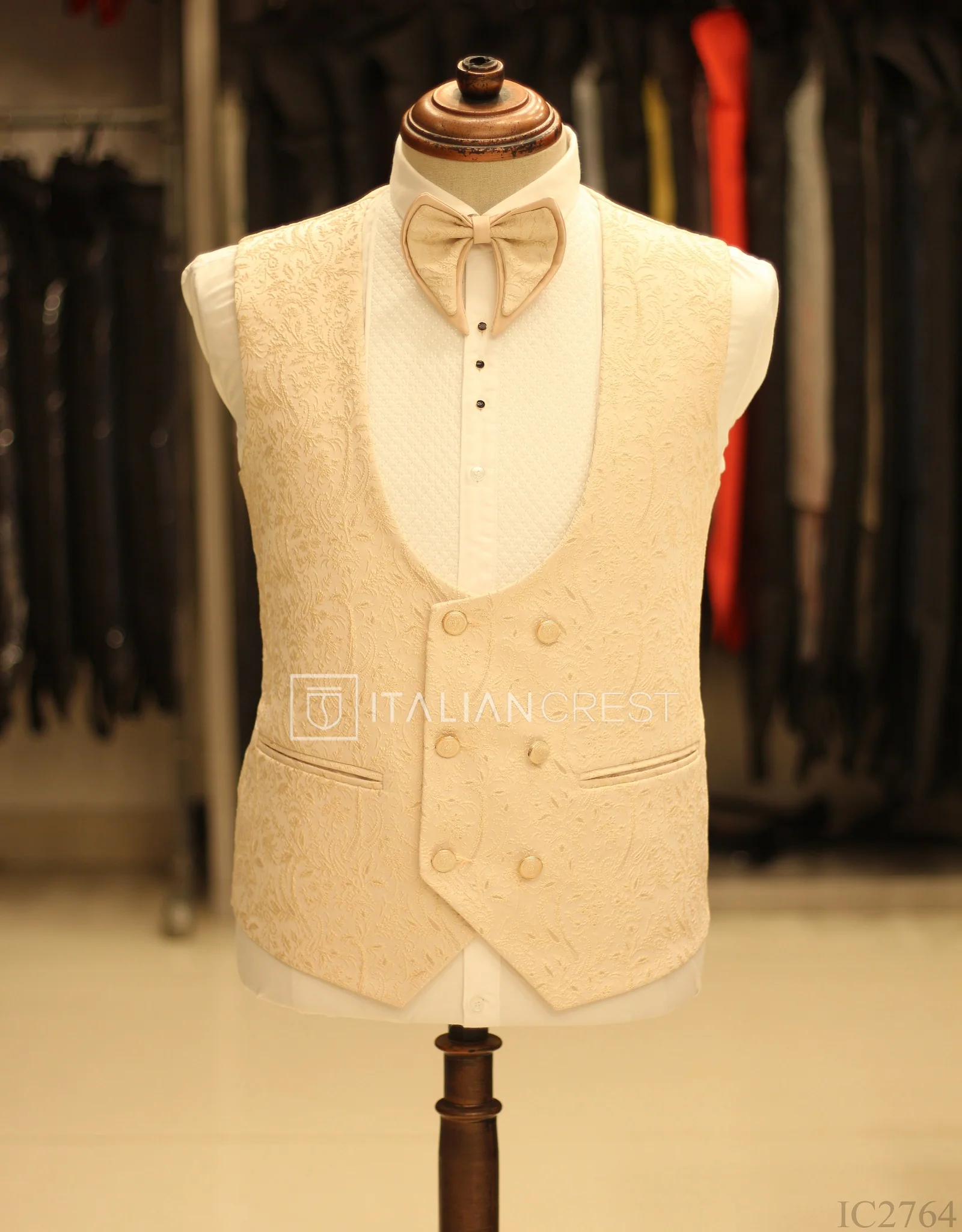 Peach Jacquard 5pc Wedding Suit - Image 4