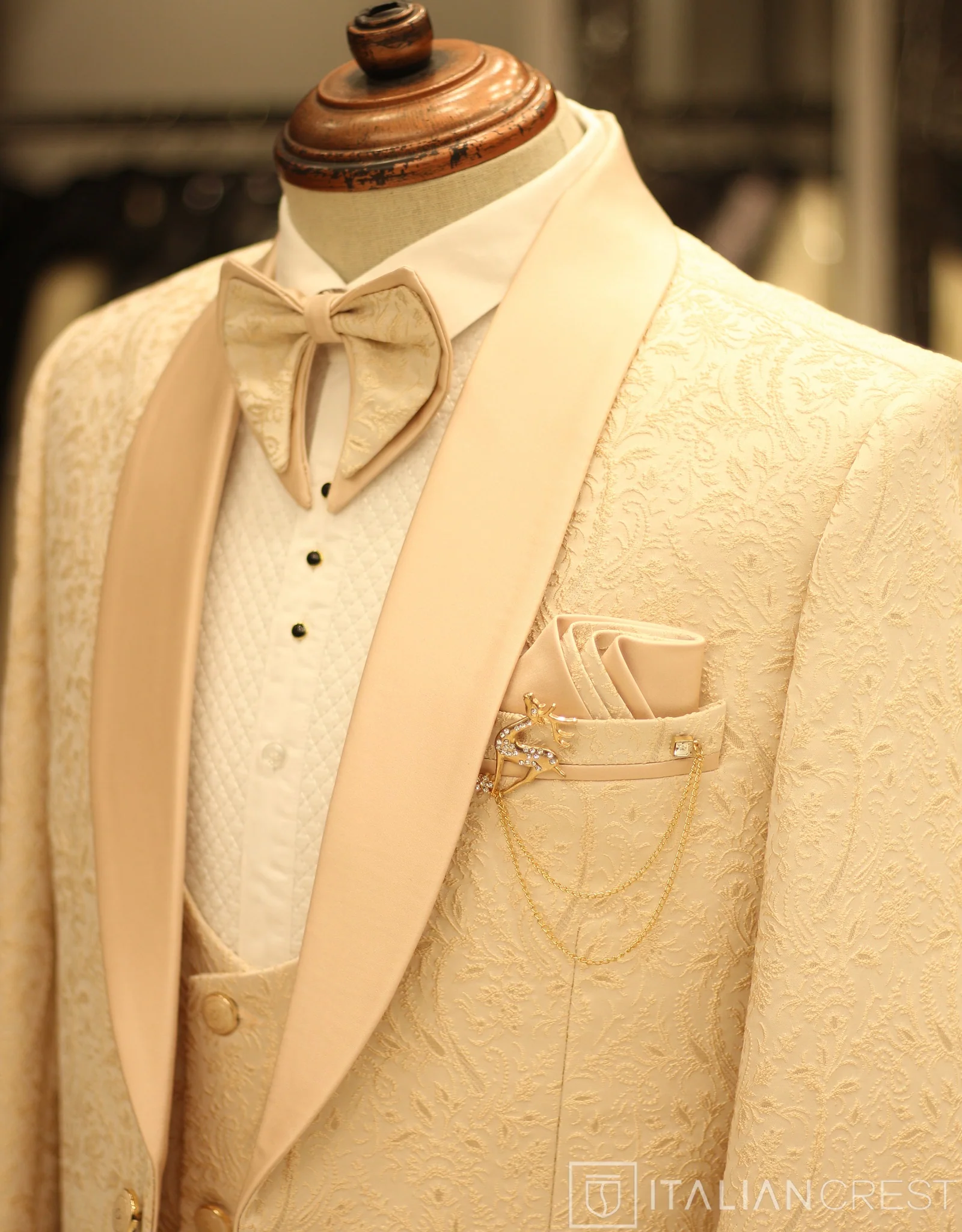 Peach Jacquard 5pc Wedding Suit - Image 6